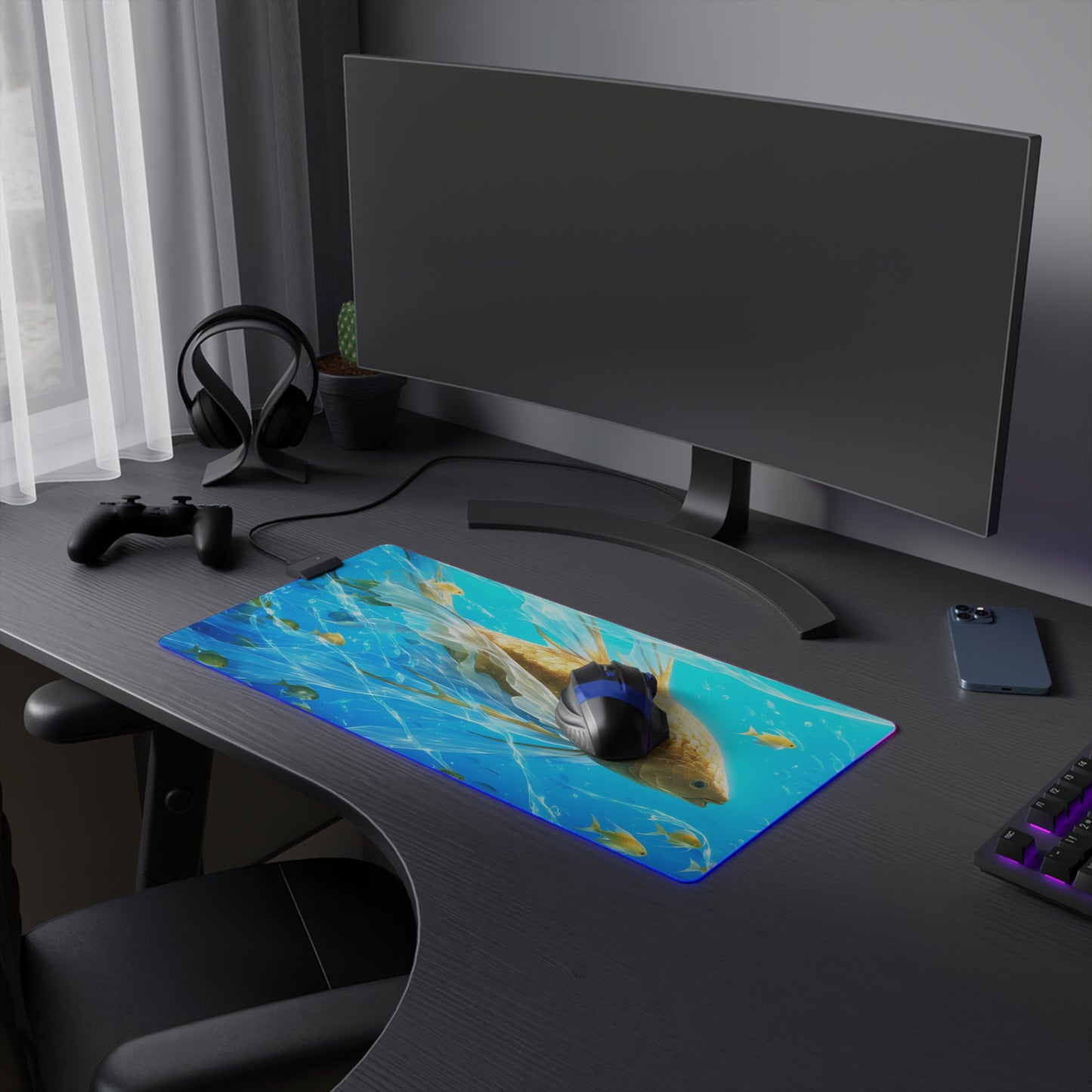 GoldenGlider - Vibrant Oceanic LED Gaming Mouse Premium Pad